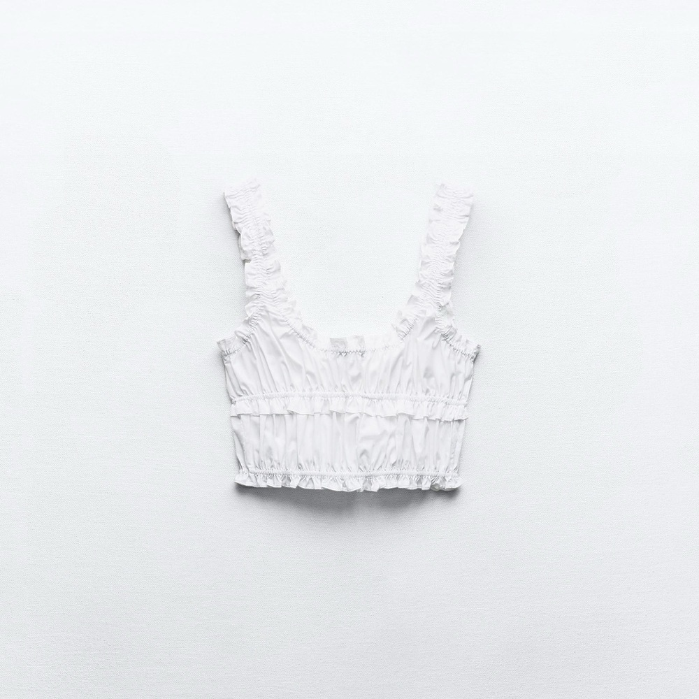 Zara Elegant White Ruffle Crop Top